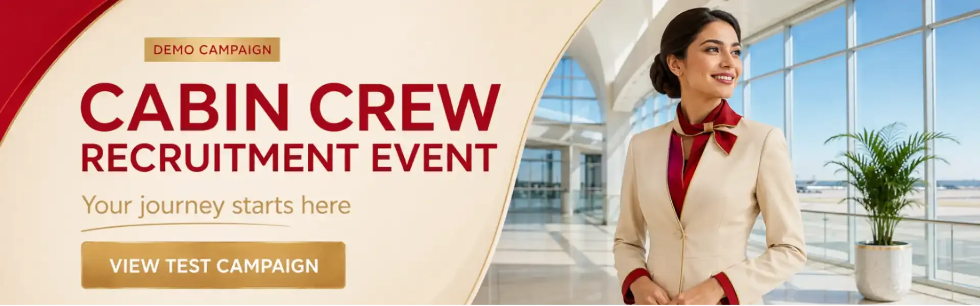 Gigaboard sponsored banners for airlines: Emirates Cabin Crew Open Day, Etihad Recruitment Event, Qatar Airways recruitment event, Air India Cabin Crew Recruitment Event and IndiGo Air Hostess Recruitment Event.