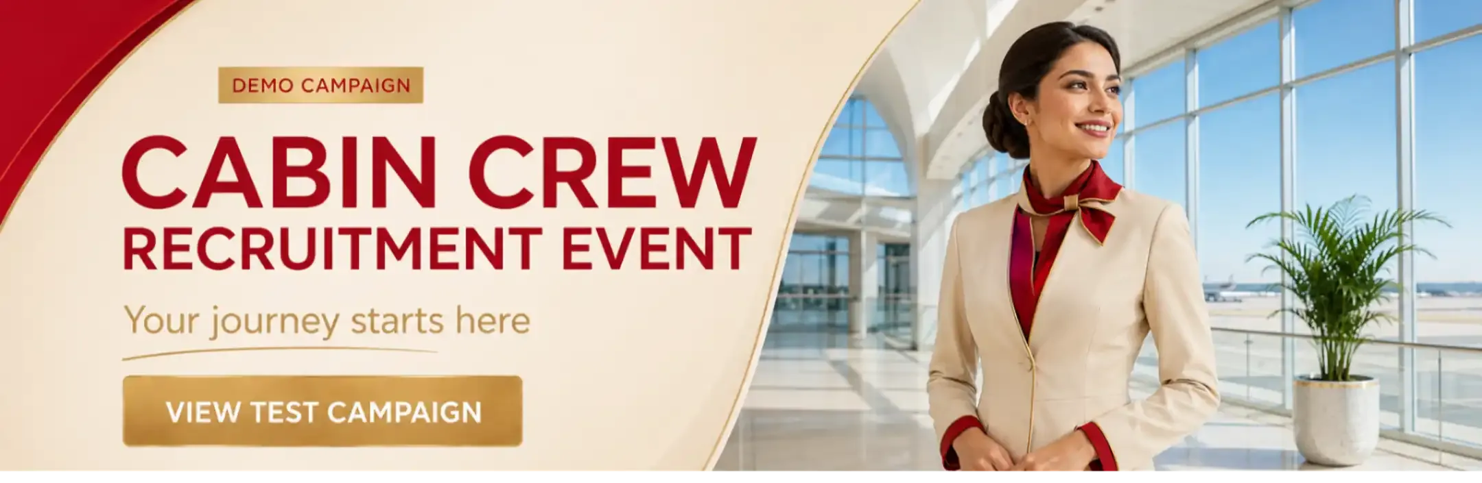 Homepage Megaboard sponsored banners for airlines: Emirates Cabin Crew Open Day, Etihad Recruitment Event, Qatar Airways recruitment event, Air India Cabin Crew Recruitment Event and IndiGo Air Hostess Recruitment Event.