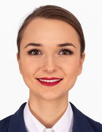 Emirates passport-style portrait for cabin crew application, white background